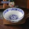 Tazón de cerámica de porcelana azul y blanco plato de cerámica hotel restaurante tazón grande de sopa de cerámica tazón de ramen plato de cena