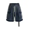 Shorts Jeans Rasgados Lavados Estilo Americano Vintage para Homens, Estilo High Street, Multi-Bolsos, Design Solto de Perna Reta, Calça de Cinco Pontos de Perna Larga