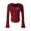 Colar American Street Camiseta de Manga Longa Decorada com Letras para Mulheres Nova Sexy Ins Cintura Fina Slim Top Curto