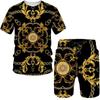 Comercio exterior deseo verano lujo cadena traje de camiseta personalidad holgado estampado 3D traje de manga corta y shorts para hombre