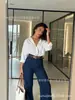 Calça jeans de cor sólida, reta, com elasticidade média, estilo de rua, versátil, da moda, retrô popular europeia e americana