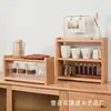 Prateleira de Armazenamento de Madeira Maciça de Nogueira Preta Chinesa Armário de Armazenamento para Copos de Água Conjuntos de Chá Prateleira de Armazenamento e Organização de Mesa Retro de Madeira