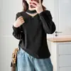 [Oferta Especial] Moda Inverno Feminina Plus Size 100kg Estilo Coreano Patchwork de Renda com Forro de Lã Camisa Base Manga Longa 9352