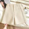 Shorts Femininos Casuais Outono Inverno Lã Reta Linha A Calças 2026 Nova Moda Elegante Cintura Alta Roupa Exterior Quente Calças Bootcut