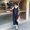 Conjunto de Moda Feminino Verão 2025 Redutor de Idade Versátil Confortável Melhorador de Qualidade Camiseta Regata Calça Wide-Leg Tendência