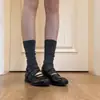 Versión de Cuero Suave~Zapatos Mary Jane Estilo Ballet Deportivo Retro para Mujer con Correas Cruzadas, Aumento Oculto de Altura, Zapatos de Caminar Individuales para el Viaje Diario