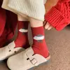 Calcetines de Lana Retorcida Rojos para Invierno, Calcetines Gruesos Cálidos de Media Pantorrilla para el Año del Caballo, Calcetines Rojos de Año Nuevo