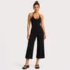 Conjunto de yoga transfronteiriço com lindo top de ioga com decote halter nas costas, conjunto de calças cropped de perna larga de cintura alta de secagem rápida para corrida e fitness para mulheres