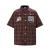 Camisa Digital de Manga Corta a Cuadros con Estrella de Pedrería para Hombre, Nuevo Top Casual Holgado de Moda Primavera/Verano para Mujer