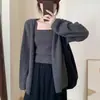 Estilo Casual Perezoso Otoño Nuevo Suéter Cardigan de Punto Holgado para Mujer + Top de Tubo Chaleco Color Puro Conjunto de Dos Piezas