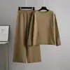 Traje de Pantalones Anchos de Punto Estilo Perezoso Nuevo Otoño e Invierno para Mujer Moda Suéter Pantalones Casuales Elegante Conjunto de Dos Piezas