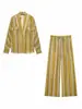 Conjunto de camisa listrada + calça pantalona de cintura alta, fornecimento direto da fábrica, novo conjunto casual de duas peças para primavera-verão feminino para o dia a dia