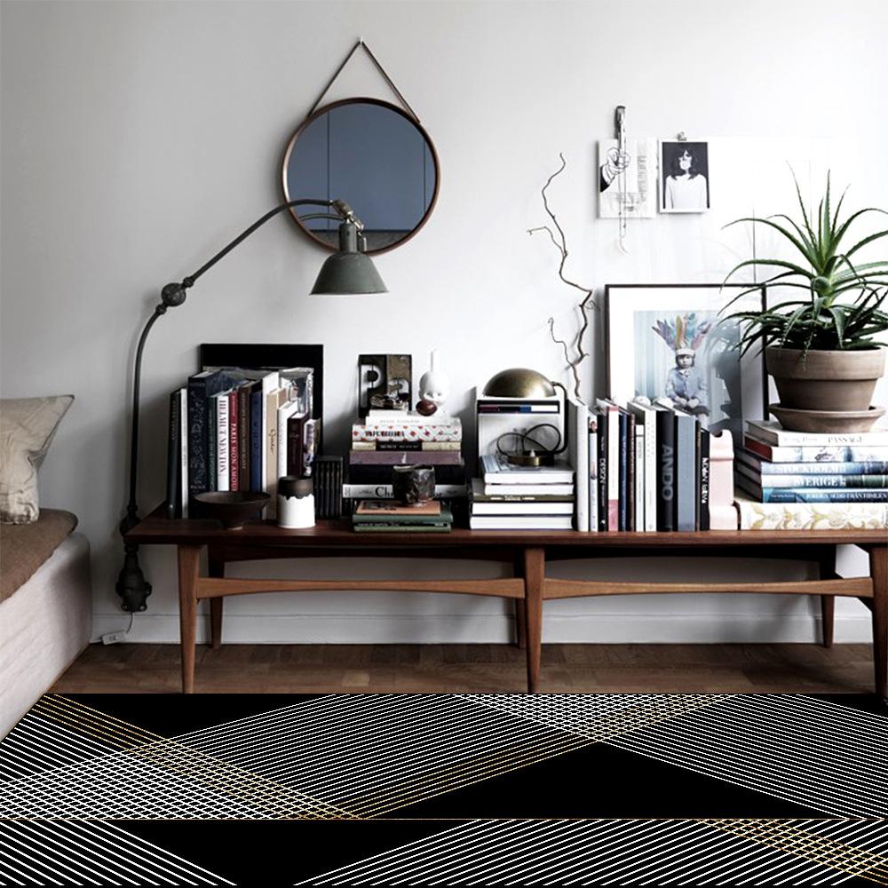 地毯-线条拼接-黑白金-A