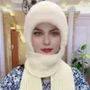 Gorro de Lana Tejido Cálido para Otoño e Invierno para Mujer, Gorro con Protección para los Oídos para Mamá Ciclista, Gorro Integrado con Bufanda, A Prueba de Frío