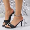 Sandalias de una tira con punta abierta para ropa exterior de mujer 2025 Primavera y Verano Nuevo Albaricoque Sexy Tacones Altos de Aguja