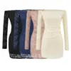 Estilo puramente seductor, vestido de manga larga con hombros descubiertos, vestido bodycon sexy ajustado con falda corta plisada que ciñe la cintura para mujer