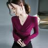 Fu Sheng Ji Kink - Top con cuello en V para otoño e invierno, nueva camisa con base interior, elegante manga larga
