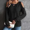 2025 Europeo y Americano Transfronterizo Amazon Nuevo Hombros Descubiertos Botón Trasero Manga Larga Camisetas Tops Ropa para Mujer Procesamiento y Personalización