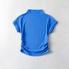 2023 estilo coreano slim fit pequeno pescoço alto lado plissado candy cor clara rosto manga curta pullover top