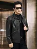 Nueva Chaqueta de Cuero Genuino Haining para Hombre de Primavera y Otoño, Chaqueta de Piel de Ternera Encerada al Aceite con Cuello Solapa, Chaqueta Casual de Moda para Hombre
