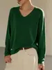 Nuevo Suéter de Punto de Hilo de Algodón 2026 Otoño/Invierno con Borde Enrollado, Cuello en V, Manga Larga para Mujer, Color Sólido, Holgado, Suéter, Prenda Base