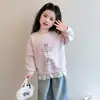 Sudadera con Encaje de Caballo Pequeño Estilo Coreano para Niñas Estilo Primavera y Otoño 2026 Nueva Moda Infantil Top con Estampado de Encaje para Niña Pequeña