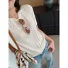 Camiseta de Tricô BrilhanteLavável à Máquina Top de Tricô de Lã com Lantejoulas Brilhantes, Manga Curta, Tricô Clássico em Ponto Arroz, Gola Redonda, Primavera/Verão 26