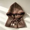 Pasamontañas con Flecos Estilo Coreano para Mujer, Bufanda con Capucha, Conjunto de Gorro y Capa de Punto Grueso de Invierno