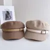 Gorra de boina retro versátil para mujer de otoño e invierno con hebilla de cinturón, copa plana, material de lana, visera curva, estiliza el rostro, gorra octogonal de moda