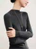 Lavável à Máquina! Camiseta de Lã Worsted Fio Yangtze Feminina Gola Alta Meia Outono e Inverno Suéter de Tricô Slim Fino