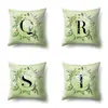 Funda de almohada de poliéster decoración de coche hojas verdes frescas 26 letras inglesas impresas funda de cojín QTB38