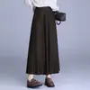 Saia midi de cor sólida com temperamento elegante, mistura de lã, nova saia plissada estilo coreano para outono e inverno, elegante e que rejuvenesce