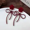 Pendientes Colgantes con Forma de Lazo de Rosa de Aguja Plateada Moda Pendientes Sencillos con Personalidad Pendientes Versátiles de Gama Alta de Nicho para Mujeres