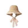 Sombrero de Pescador Tejido de Paja con Cordones de Encaje Francés de Verano Sombrero de Paja para Mujer Sombrero con Protección Solar Parasol Foto en la Playa junto al Mar