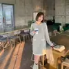 Vestido Suéter de Punto Coreano Lakein Azul Cuello de Una Línea Hombro Inclinado Petite Minifalda para Discoteca Ol