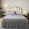 Renda bordada em algodão puro, amigável à pele, design de princesa estilo coreano, saia de cama lisa, disponível para camas de solteiro e casal, com características antiderrapantes, acabamento de renda para atacado