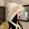Sombrero de Felpa Estilo Coreano de Invierno para Mujer, Gorro Grueso Cálido de Algodón, Sombrero de Lana Adelgazante, Sombrero de Felpa a Prueba de Frío