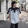 Camiseta de Verano para Hombre de Manga Corta, Estilosa de Alta Gama, Diseño de Bloques de Color Negro y Rojo con Hombros Acolchados, Estilo Americano, Resistente, Manga Media