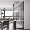 Mampara de Vidrio para Onda Larga de Metal Color Crema para Dormitorio, Sala de Estar, Entrada, Sofá, Baño, Mampara Divisoria, Divisor de Sala de Estar