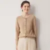 Item versátil! Cardigã básico de gola redonda 100% cashmere para mulheres, suéter curto de cashmere puro, cardigã de tricô, jaqueta pequena