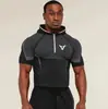 Ropa Deportiva para Hombre con Media Cremallera, Capucha, Ajustada, Dos Tonos, Bloques de Color, Transpirable, Secado Rápido, Corte Delgado, Elástica, para Entrenamiento Físico