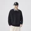 Camisa Gruesa Sudadera Falsa de Dos Piezas para Hombre Otoño y Primavera 2025 Nueva Chaqueta de Empalme de Alta Gama Holgada con Solapa de Manga Larga