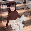 [em estoque] suéter de gola alta para meninas outono e inverno novo moderno estilo ocidental infantil cor sólida bebê suéter versátil