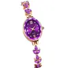 Comercio exterior nuevo trigo diamante reloj dama pétalos hojas mujer reloj cuarzo pulsera violeta mayoreo