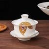 Tampa Tigela Única Sebo Jade Cerâmica Alta Qualidade Grande Tamanho Chá-Fazer Kung Fu Sancai Tigela Dehua Porcelana Branca Tigela de Chá Xícara de Chá Conjunto de Chá