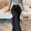 Jeans para mulheres início da primavera 2024 Novo emagrecedor cintura alta Europeu pequeno justo perna larga calças para mulheres