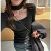 Camiseta de imitación cachemir de cuello alto medio con corte en el hombro derecho para mujer, con diseño de cuello halter estilo Pure Lust y top de moda