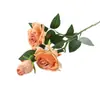 3 Rosas Artificiales con Bordes Quemados, Flores Falsas de Seda, Ramo de Boda, Flores para Decoración de Pasillo, Flores Artificiales para Fondo
