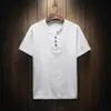 2025 Comercio Exterior Transfronterizo Camiseta Casual de Moda para Hombre Talla Grande Algodón-Lino Imitación Manga Corta Color Sólido Estilo Chino Fábrica de Camisetas