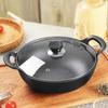 Panela Yuanbao de Ferro Fundido Canhão de Aço Pequeno Panela de Ensopado Binaural Wok Antiaderente Sem Revestimento Fundo Plano Universal para Fogão a Gás e Indução
